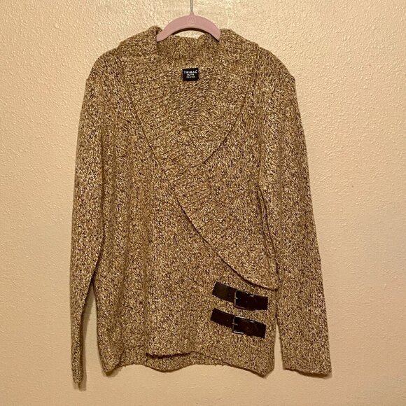 Vintage Tribal Textured Sweater V-Neck Buckle Embellishments Women's Size XL - Picture 1 of 7